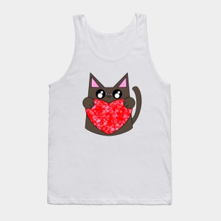 Bear The Brown Cat With Valentines Heart Tank Top